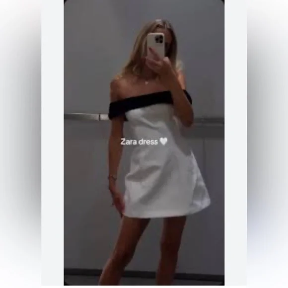 Zara Elegant Off-Shoulder Black and White Dress - Picture 5 of 5